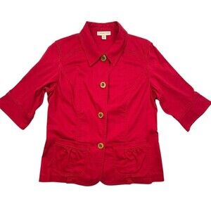 Coldwater Creek Red Cropped Utility Jacket 3/4 Sleeve Stretch Cotton Twill Sz 12